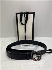 Gucci Interlocking GG Buckle Signature Leather Belt palladium buckle/black leath